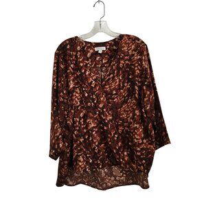 Abstract Patterned Long-Sleeve Blouse With Earth Tones By Prologue XXL